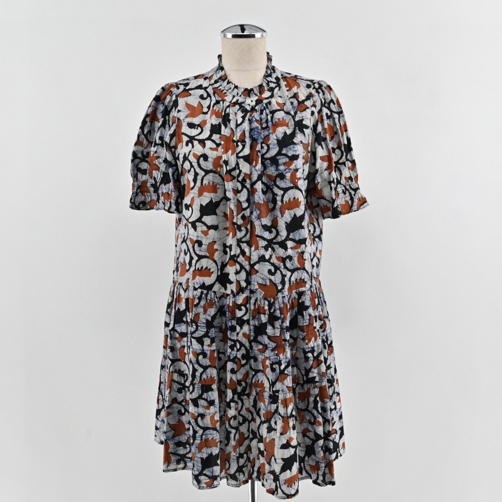Apiece Apart Las Alturas Mini Dress Womens Size S‎ La Vid Batik Rust Blue Cotton